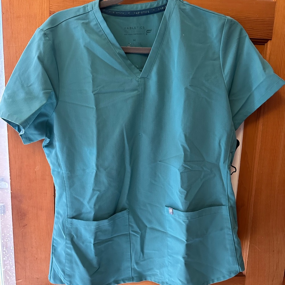 Fabletics Teal Short Sleeve V-Neck Top
